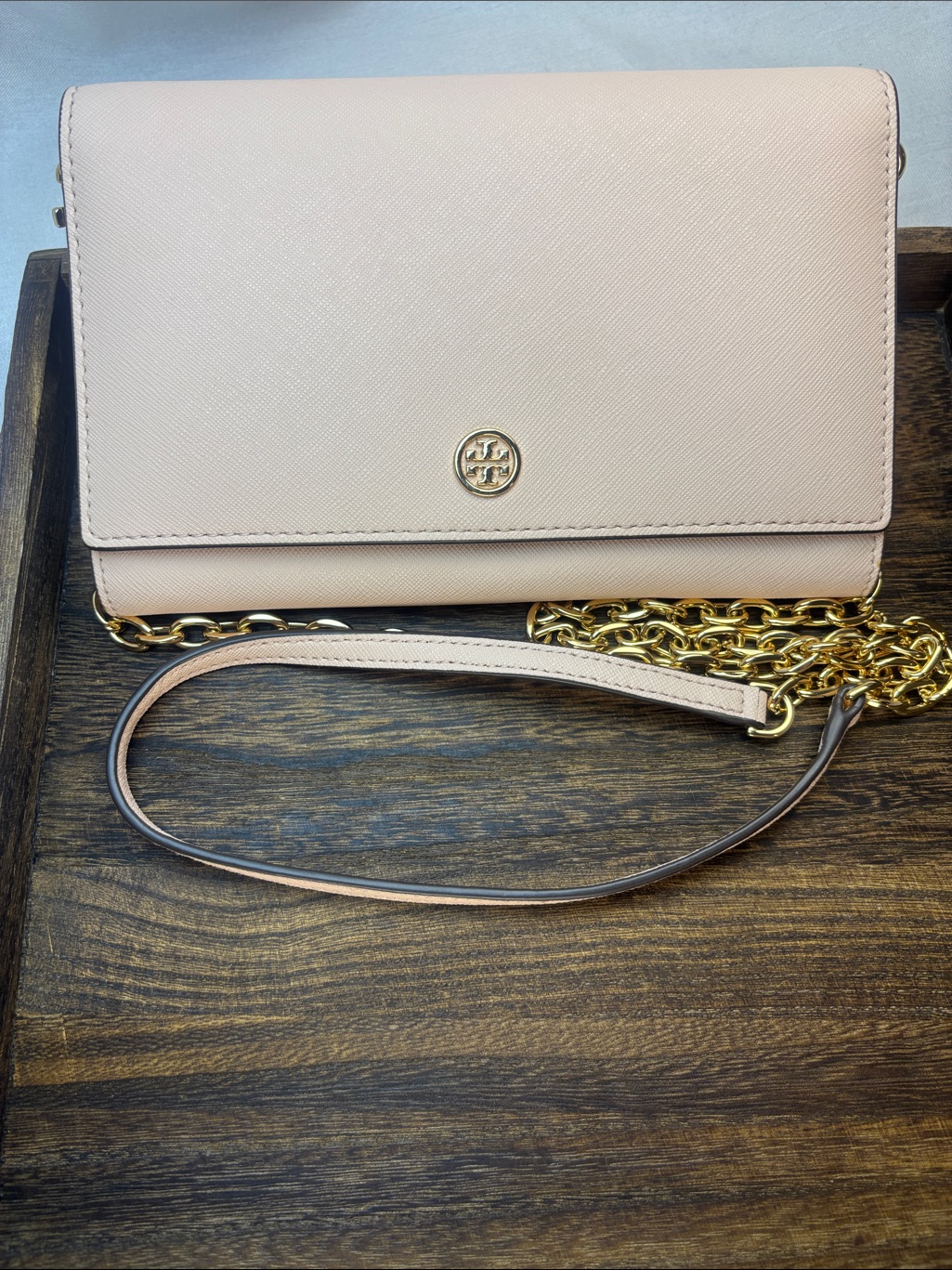 Tory Burch Blush Pink Saffiano Leather Chain Crossbody
